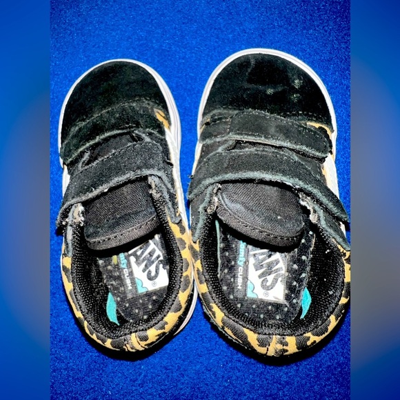 VANS Old Skool Double Strap Black Leopard Print Sz 6 Baby - Picture 2 of 5
